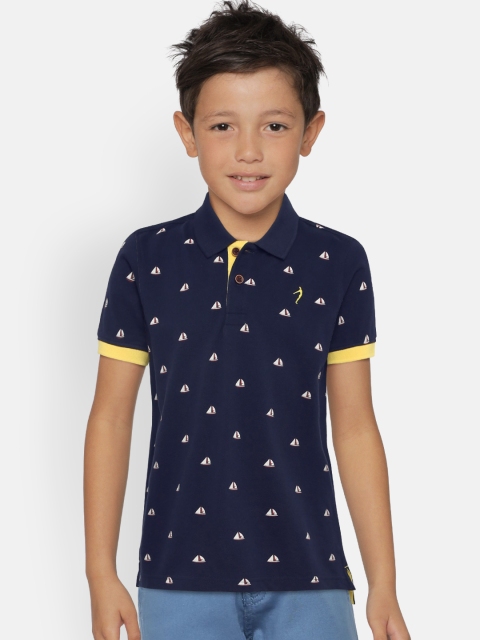 

Indian Terrain Boys Blue Printed Polo Collar Pure Cotton T-shirt