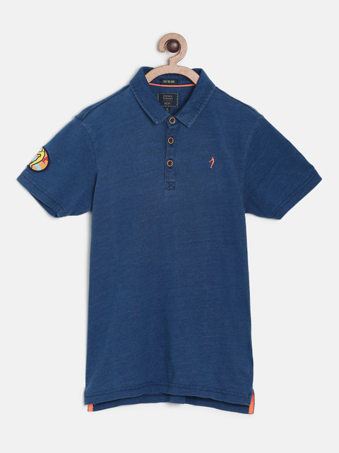 

Indian Terrain Boys Blue Solid Polo Collar T-shirt