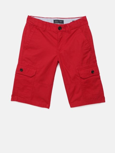 

Indian Terrain Boys Red Solid Regular Fit Cargo Shorts