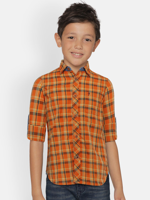 

Indian Terrain Boys Orange & Yellow Checked Casual Shirt