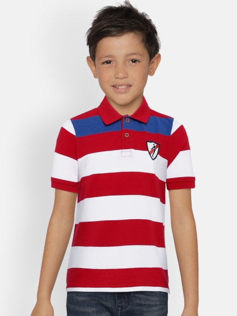 

Indian Terrain Boys White Striped Polo Collar T-shirt