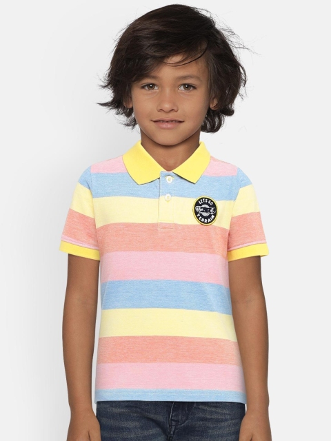 

Indian Terrain Boys Yellow Striped Polo Collar T-shirt