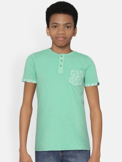 

Indian Terrain Boys Mint Green Solid Henley Neck T-shirt