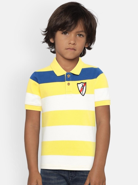 

Indian Terrain Boys Yellow & White Striped Polo Collar T-shirt