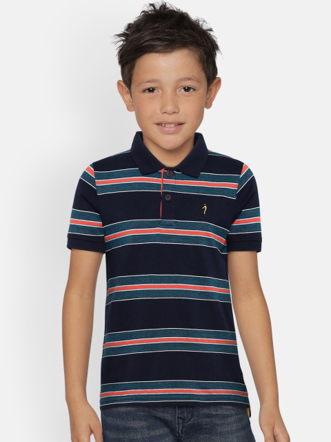 

Indian Terrain Boys Navy Blue & Red Striped Polo Collar T-shirt