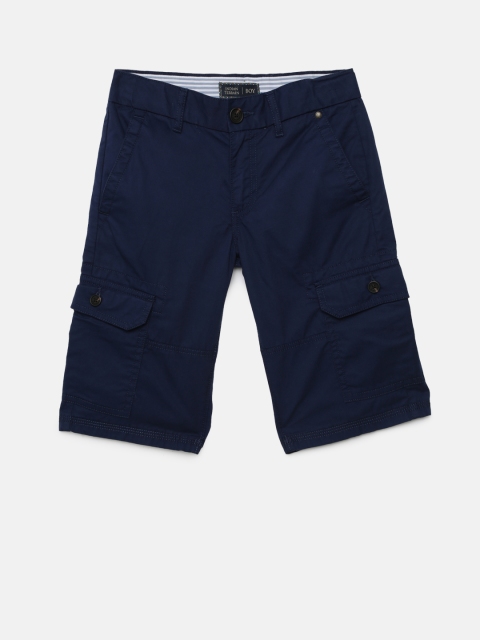 

Indian Terrain Boys Navy Blue Solid Regular Fit Cargo Shorts