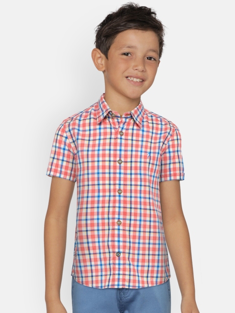 

Indian Terrain Boys Pink & Off-White Regular Fit Checked Casual Shirt