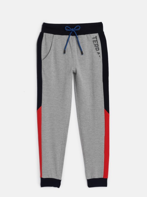

Indian Terrain Boys Grey Melange & Navy Blue Side Striped Joggers
