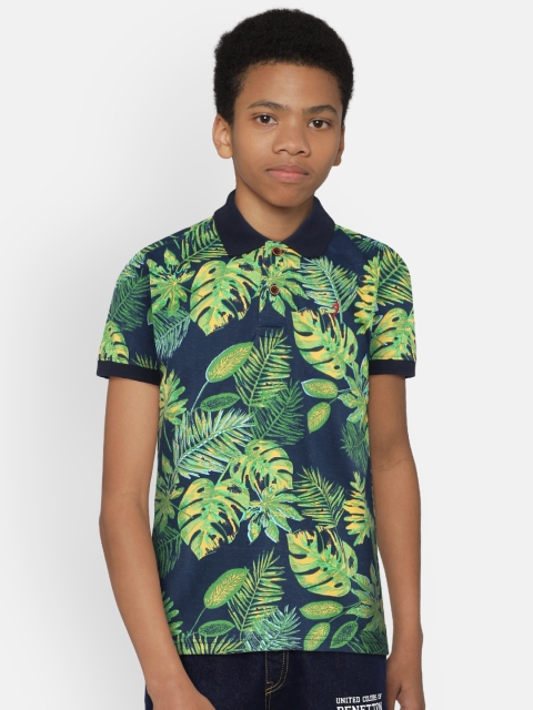 

Indian Terrain Boys Navy Blue & Green Printed Polo Collar T-shirt