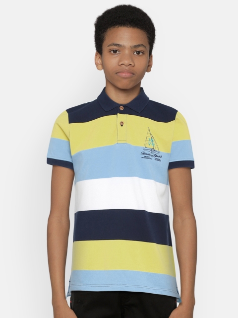 

Indian Terrain Boys Blue & Yellow Striped Polo Collar T-shirt
