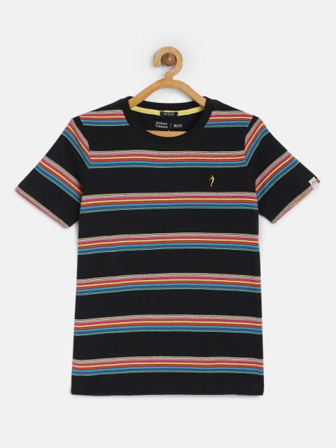 

Indian Terrain Boys Black Striped Round Neck T-shirt