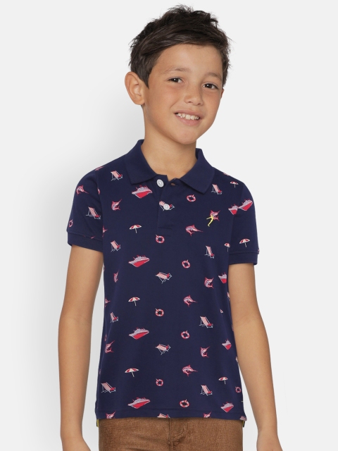 

Indian Terrain Boys Blue Printed Polo Collar T-shirt