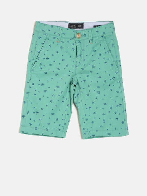 

Indian Terrain Boys Green Printed Regular Shorts