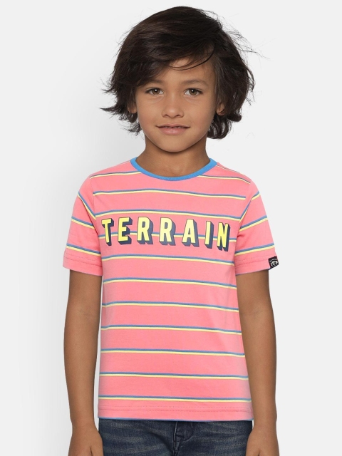

Indian Terrain Boys Pink Striped Round Neck T-shirt