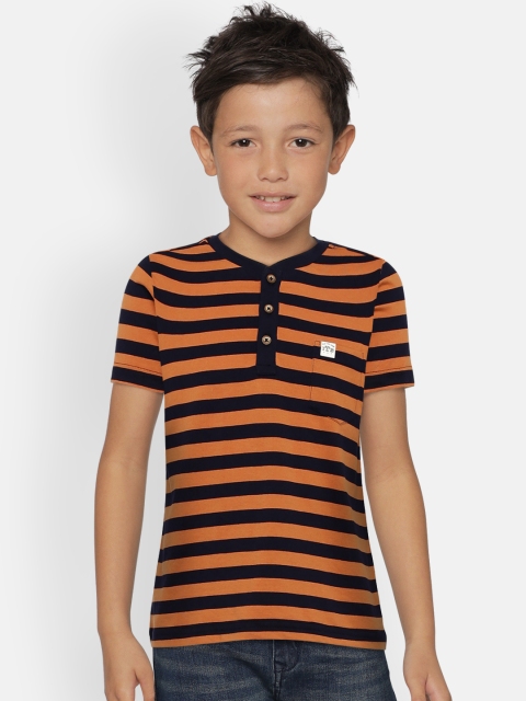 

Indian Terrain Boys Orange Striped Henley Neck T-shirt