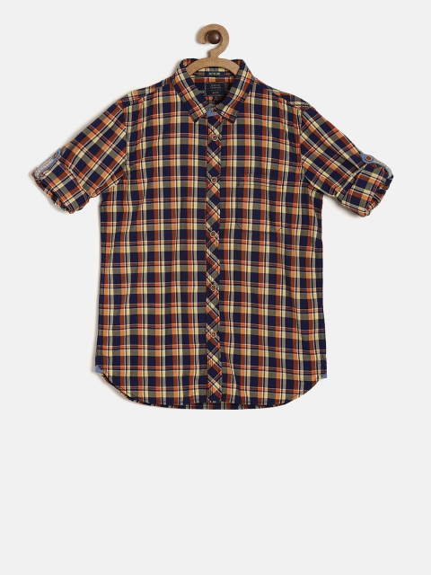 

Indian Terrain Boys Navy Blue & Yellow Checked Casual Shirt