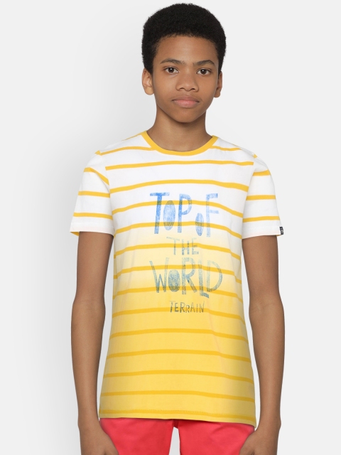 

Indian Terrain Boys Yellow & White Striped Round Neck T-shirt