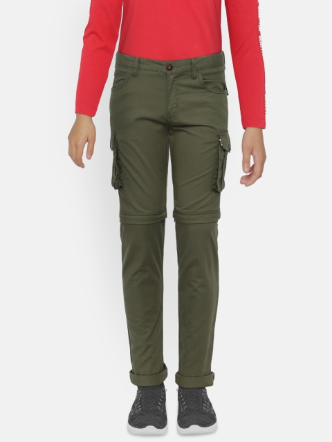 

Indian Terrain Boys Olive Green Regular Fit Solid Cargos