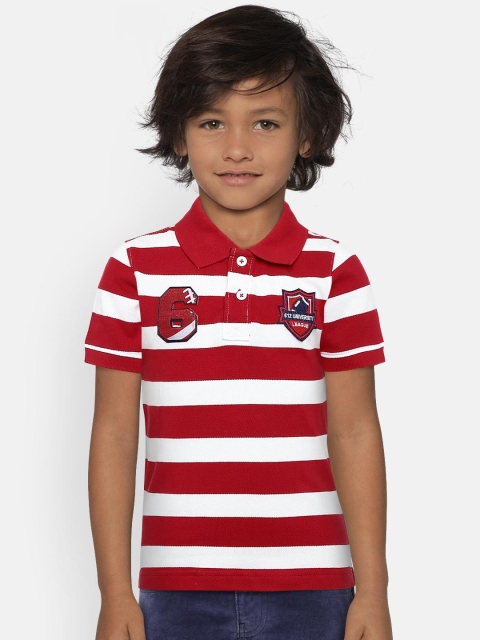 

612 league Boys Red & White Striped Polo Collar T-shirt