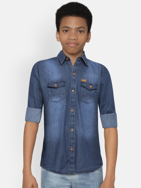 

612 league Boys Blue Regular Fit Faded Denim Casual Shirt