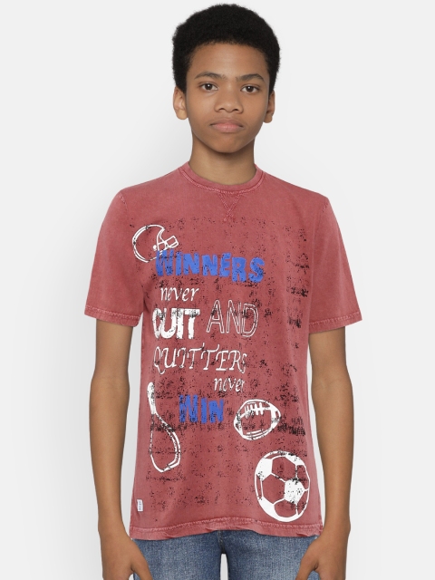 

612 league Boys Brick Red Printed Round Neck T-shirt