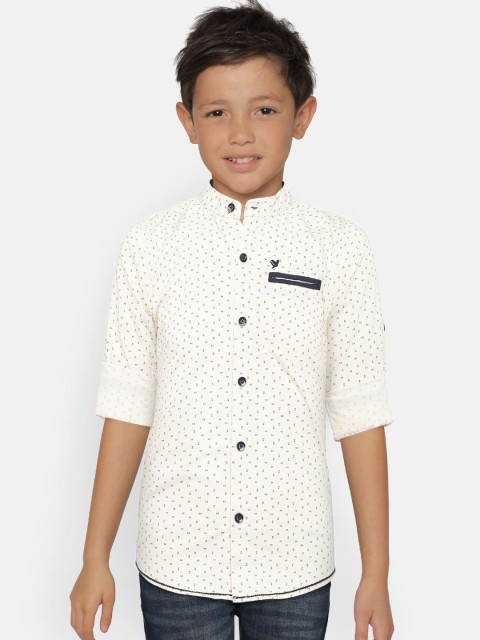 

612 league Boys Cream-Coloured & Purple Regular Fit Printed Casual Shirt