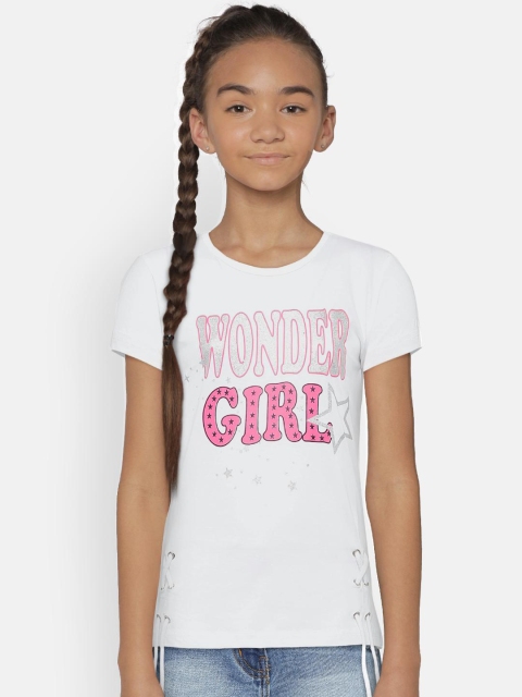 

612 league Girls White Printed Top