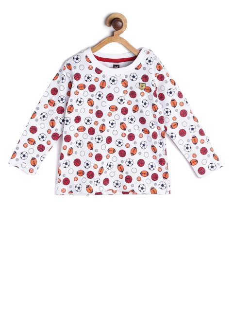

612 league Boys White & Maroon Printed Round Neck T-shirt