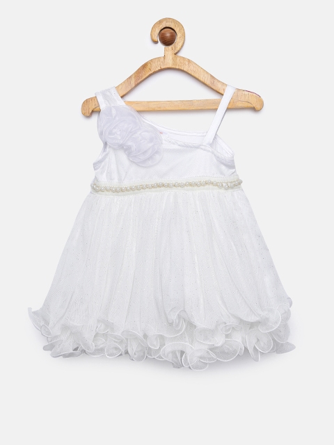

612 league Girls White Solid Fit and Flare Dress