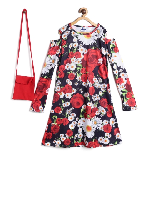 

612 league Girls Red & Black Printed Tunic