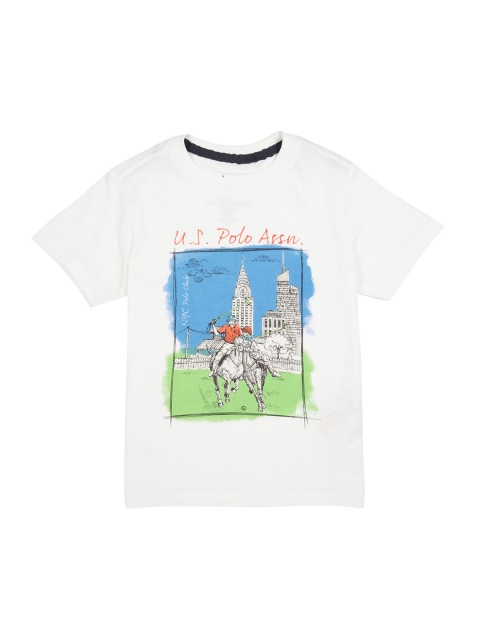 

U.S. Polo Assn. Kids Boys White Printed Round Neck T-shirt