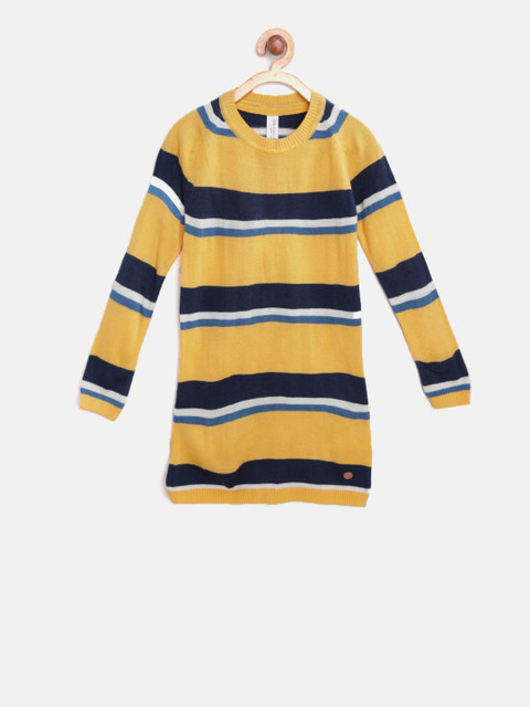 

U.S. Polo Assn. Kids Girls Yellow & Navy Striped Sweater Dress