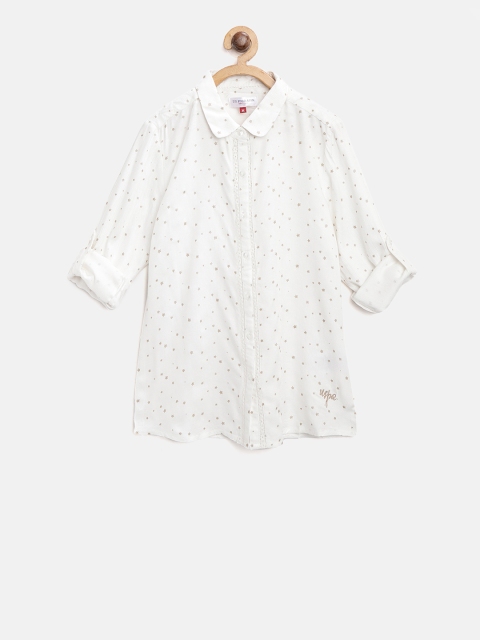 

U.S. Polo Assn. Kids Girls White & Golden Regular Fit Star Print Casual Shirt