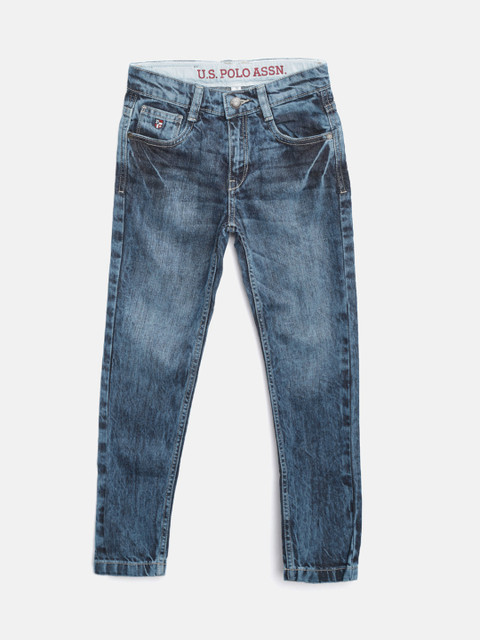 

U.S. Polo Assn. Kids Boys Blue Regular Fit Mid-Rise Acid Washed Clean Look Jeans