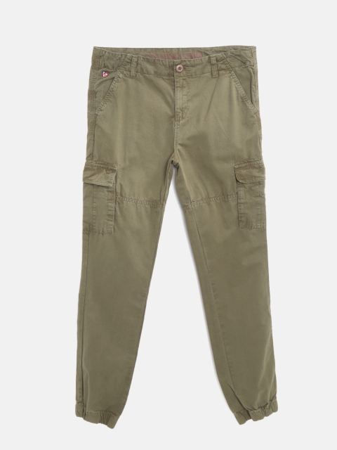 

U.S. Polo Assn. Kids Boys Olive Green Regular Fit Solid Cargos