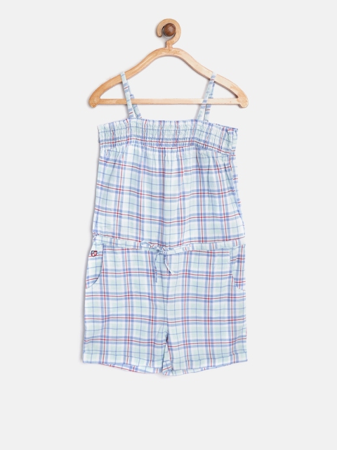 

U.S. Polo Assn. Kids Girls Blue & Red Checked Playsuit