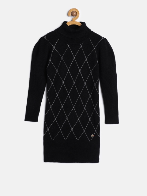 

U.S. Polo Assn. Kids Girls Black & Silver-Toned Self-Design Sweater Dress