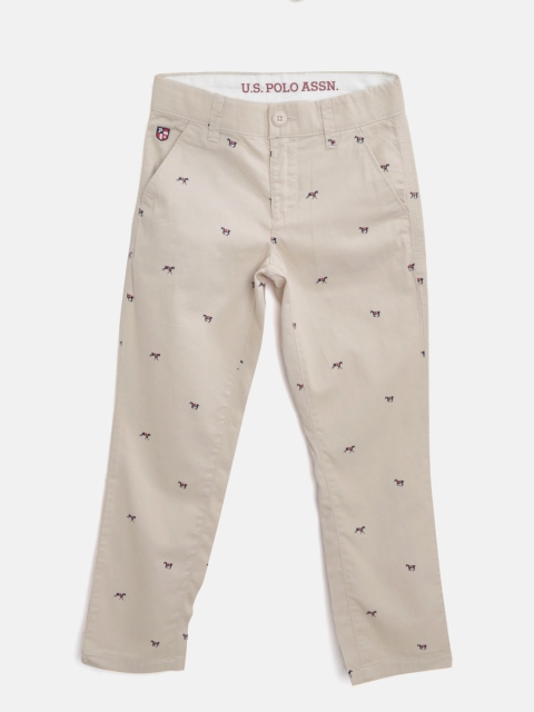 

U.S. Polo Assn. Kids Boys Beige Regular Fit Printed Trousers