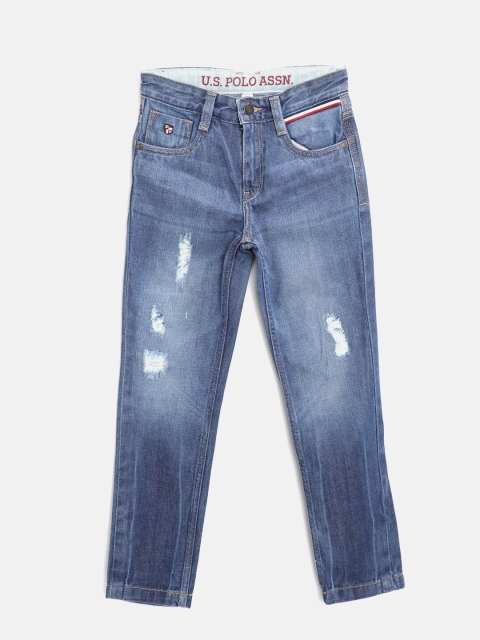 

U.S. Polo Assn. Kids Boys Blue Regular Fit Mid-Rise Low Distress Jeans