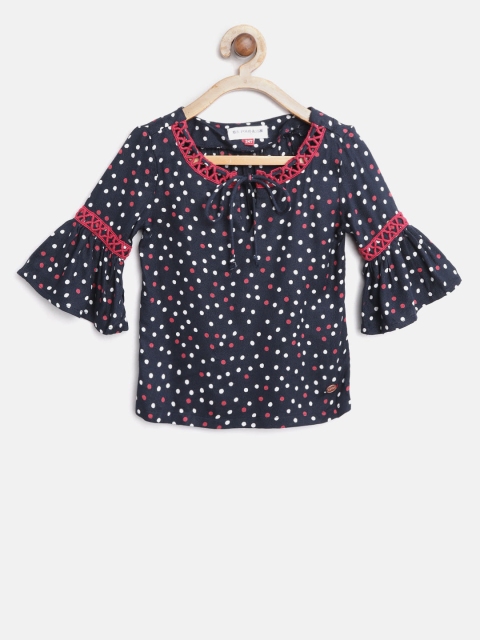 

U.S. Polo Assn. Kids Girls Navy Blue & White Printed Regular Top