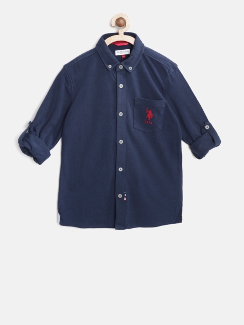 

U.S. Polo Assn. Kids Boys Navy Blue Regular Fit Solid Casual Shirt