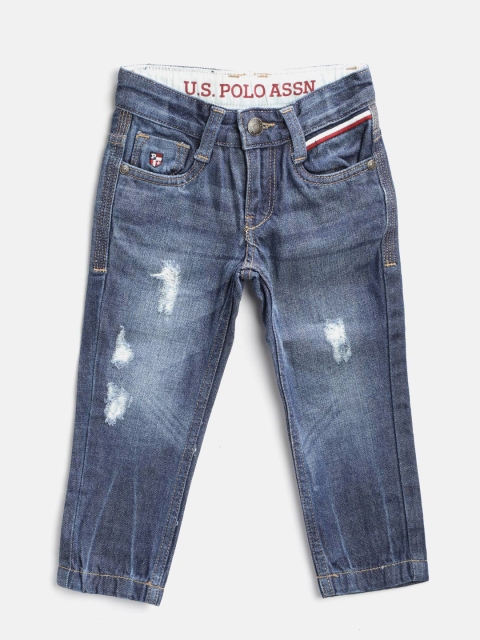 

U.S. Polo Assn. Kids Boys Blue Regular Fit Mid-Rise Mildly Distressed Jeans