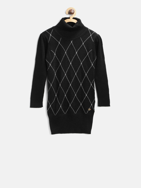 

U.S. Polo Assn. Kids Girls Black Self Design Sweater Dress