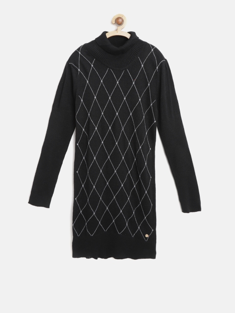 

U.S. Polo Assn. Kids Girls Black Self-Design Sweater Dress