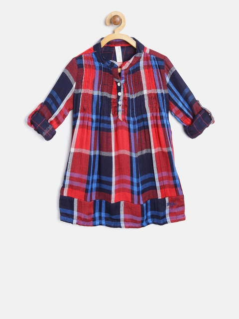 

U.S. Polo Assn. Kids Girls Red & Blue Checked Shirt Style Pure Cotton Top