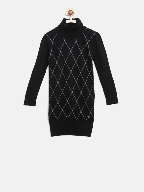 

U.S. Polo Assn. Kids Girls Black Self Design Sweater Dress