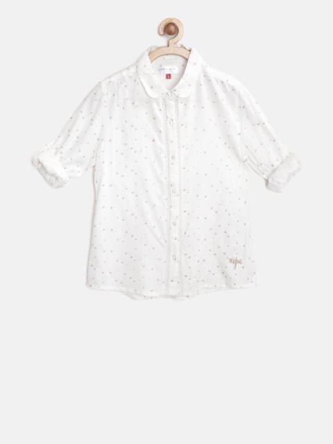 

U.S. Polo Assn. Kids Girls Off-White Regular Fit Printed Casual Shirt