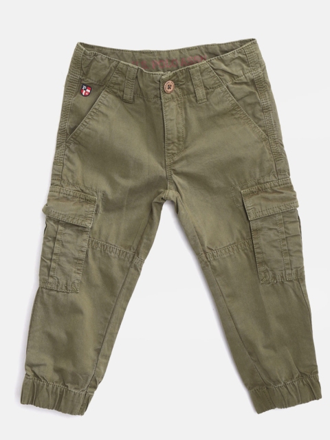 

U.S. Polo Assn. Kids Boys Olive Green Regular Fit Solid Cargos