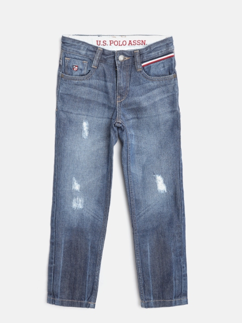 

U.S. Polo Assn. Kids Boys Blue Mid-Rise Mildly Distressed Jeans