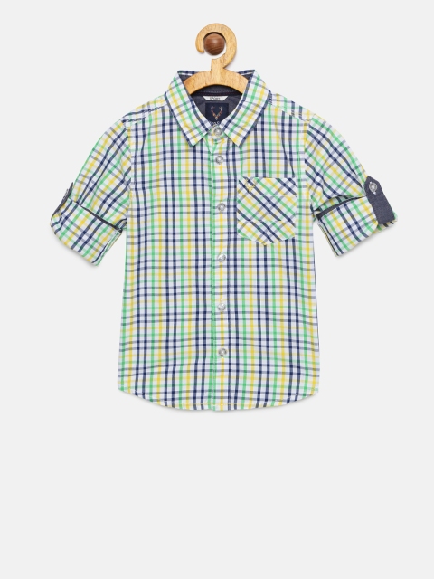 

Allen Solly Junior Boys Yellow & Navy Blue Regular Fit Checked Casual Shirt